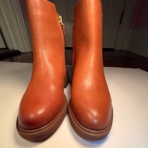 Franco Sarto Side Zip Leather Ankle Boots Bealy Cognac - New No box Women size 7